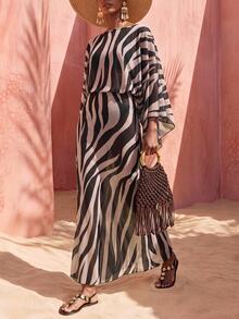 Zivah Women's Zebra Print Round Neck Casual Daily Cover-Up Dress - Multicolor - View 4