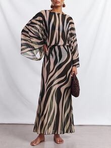 Zivah Women's Zebra Print Round Neck Casual Daily Cover-Up Dress - Multicolor - View 6