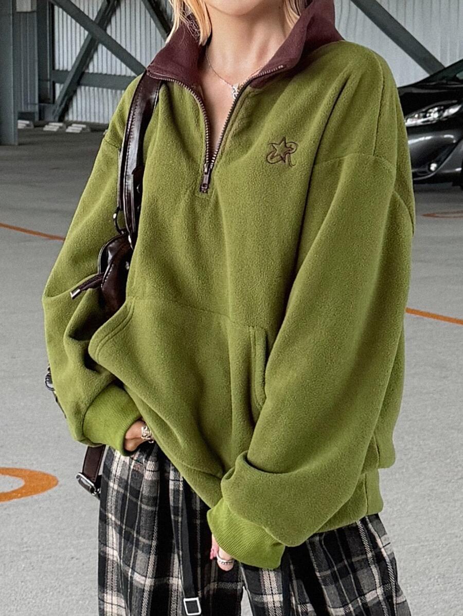 FRIFUL Women's Colorblock Casual Everyday Long Sleeve Sweatshirt - Green - View 1