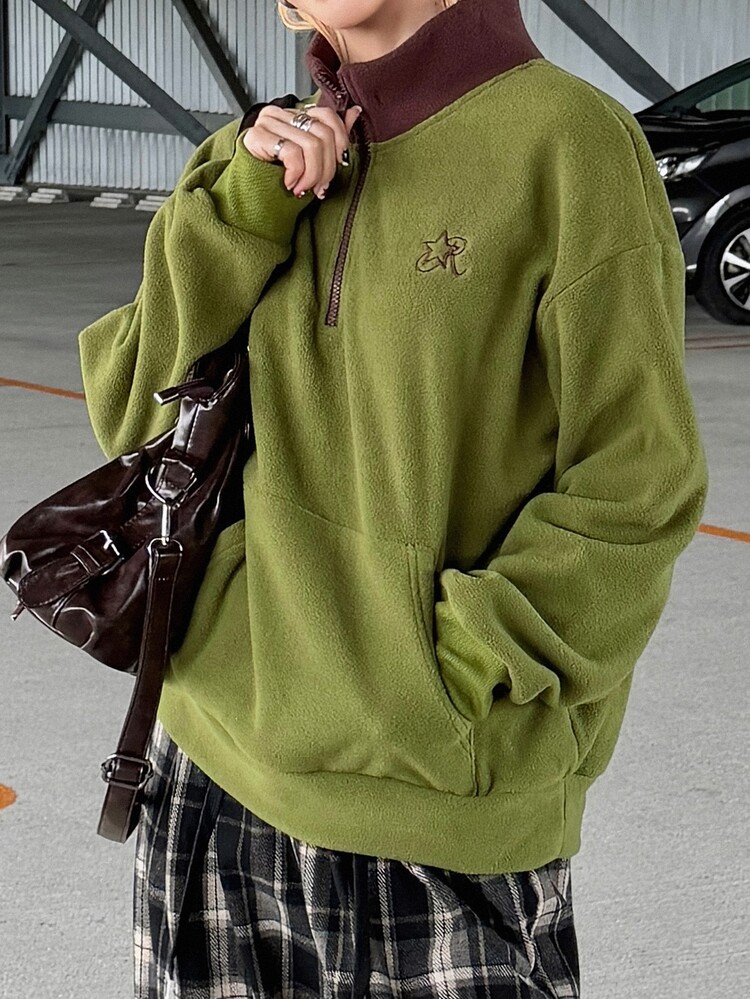 FRIFUL 女款拼色休閒日常長袖運動衫 - 綠色 - 查看 6