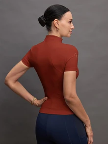 Activina Women's Solid Color Zipper Placket Short Sleeve Equestrian Top Activina Women's Stand Collar Solid Color Raglan Short Sleeve Fitted Equestrian Shirt Burgundy  Ralphlauren Old Money - Red - View 7
