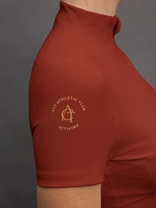 Activina Women's Solid Color Zipper Placket Short Sleeve Equestrian Top Activina Women's Stand Collar Solid Color Raglan Short Sleeve Fitted Equestrian Shirt Burgundy  Ralphlauren Old Money - Red - View 2