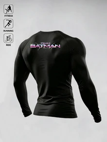Manfinity BATMAN X SHEIN Men's Cartoon Pattern Casual Daily Travel Sports T-Shirt - Black - View 2