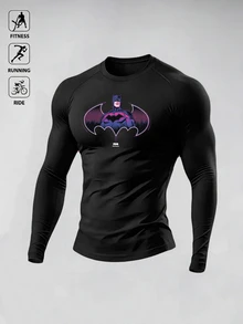 Manfinity BATMAN X SHEIN Men's Cartoon Pattern Casual Daily Travel Sports T-Shirt - Black - View 5