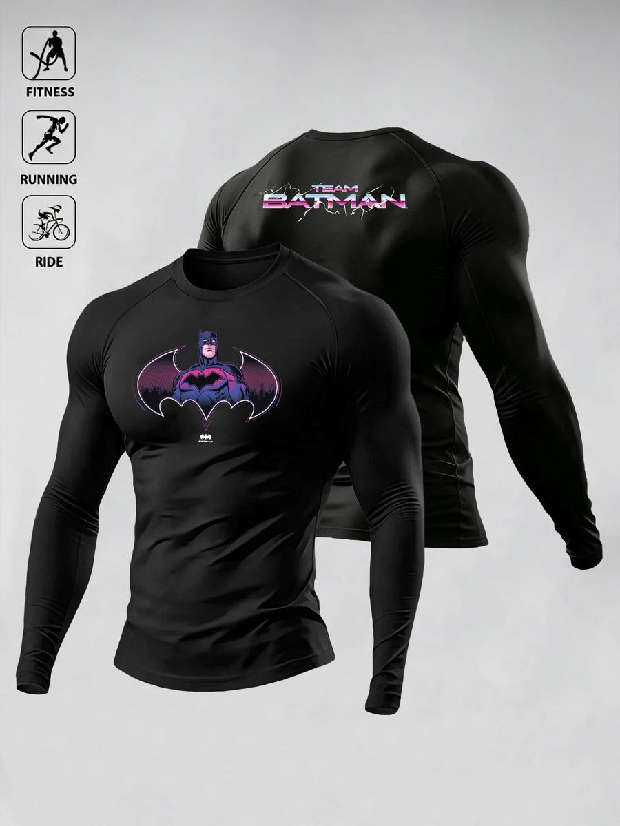 Manfinity BATMAN X SHEIN Men's Cartoon Pattern Casual Daily Travel Sports T-Shirt - Black - View 1