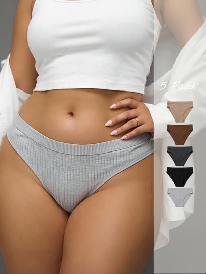 Esseday Plus Size Leisure Series Ribbed Triangle Panties 5 Pack