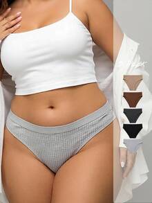 Esseday Plus Size Leisure Series Ribbed Triangle Panties 5 Pack - Multicolor - View 3