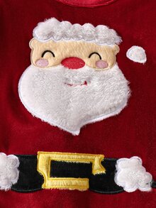 SHEIN 2件組男嬰連身衣 可愛紅白聖誕刺繡 毛絨飾邊腰帶 長袖圓領 常規款 節日派對 冬季秋季萬聖節連身衣附帽子 - 紅色 - 查看 6