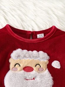 SHEIN 2件組男嬰連身衣 可愛紅白聖誕刺繡 毛絨飾邊腰帶 長袖圓領 常規款 節日派對 冬季秋季萬聖節連身衣附帽子 - 紅色 - 查看 5