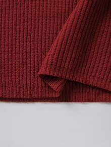 SHEIN 2 Pieces Turtleneck Sweater Set Fringe Cable Knit Asymmetrical Cape Shawl Long Sleeve Ribbed Top - Red - View 5