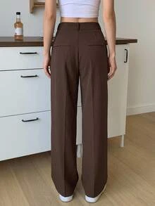 DAZY Women's Solid Color Straight Leg Business Casual Dress Pants - Chocolate Brown - View 6