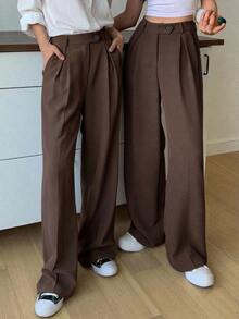 DAZY Women's Solid Color Straight Leg Business Casual Dress Pants - Chocolate Brown - View 4