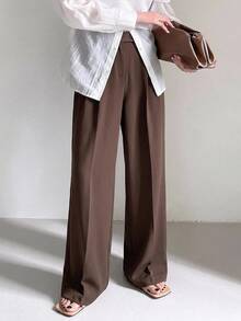 DAZY Women's Solid Color Straight Leg Business Casual Dress Pants - Chocolate Brown - View 3