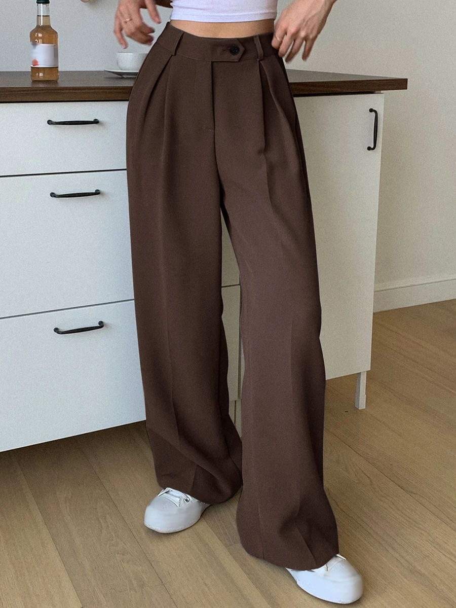 DAZY Women's Solid Color Straight Leg Business Casual Dress Pants - Chocolate Brown - View 1