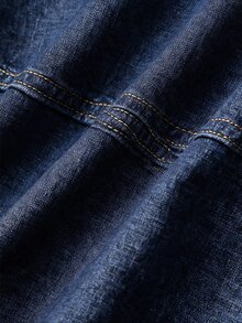 SHEIN MOD 大尺碼女款雙排扣長袖牛仔外套與牛仔裙兩件套，靜奢風，巴黎時髦，早午約會造型，辦公室穿搭 - 藍色 - 查看 6