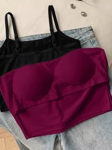 Comfortcana 大尺碼簡約細肩帶黑白內建胸墊基本款背心 2件組 - 彩色 - 查看 7