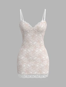 Sweetina Lace Splicing Cami Dress With Hand Sewn 3D Flowers - White - View 7
