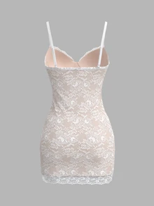 Sweetina Lace Splicing Cami Dress With Hand Sewn 3D Flowers - White - View 8