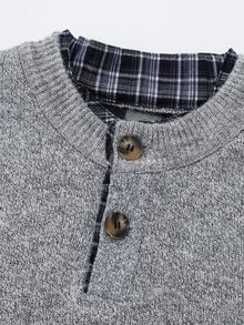 RONVEXI Men's Solid Color Casual Versatile Daily Wear Long Sleeve Sweater - Grey - View 3