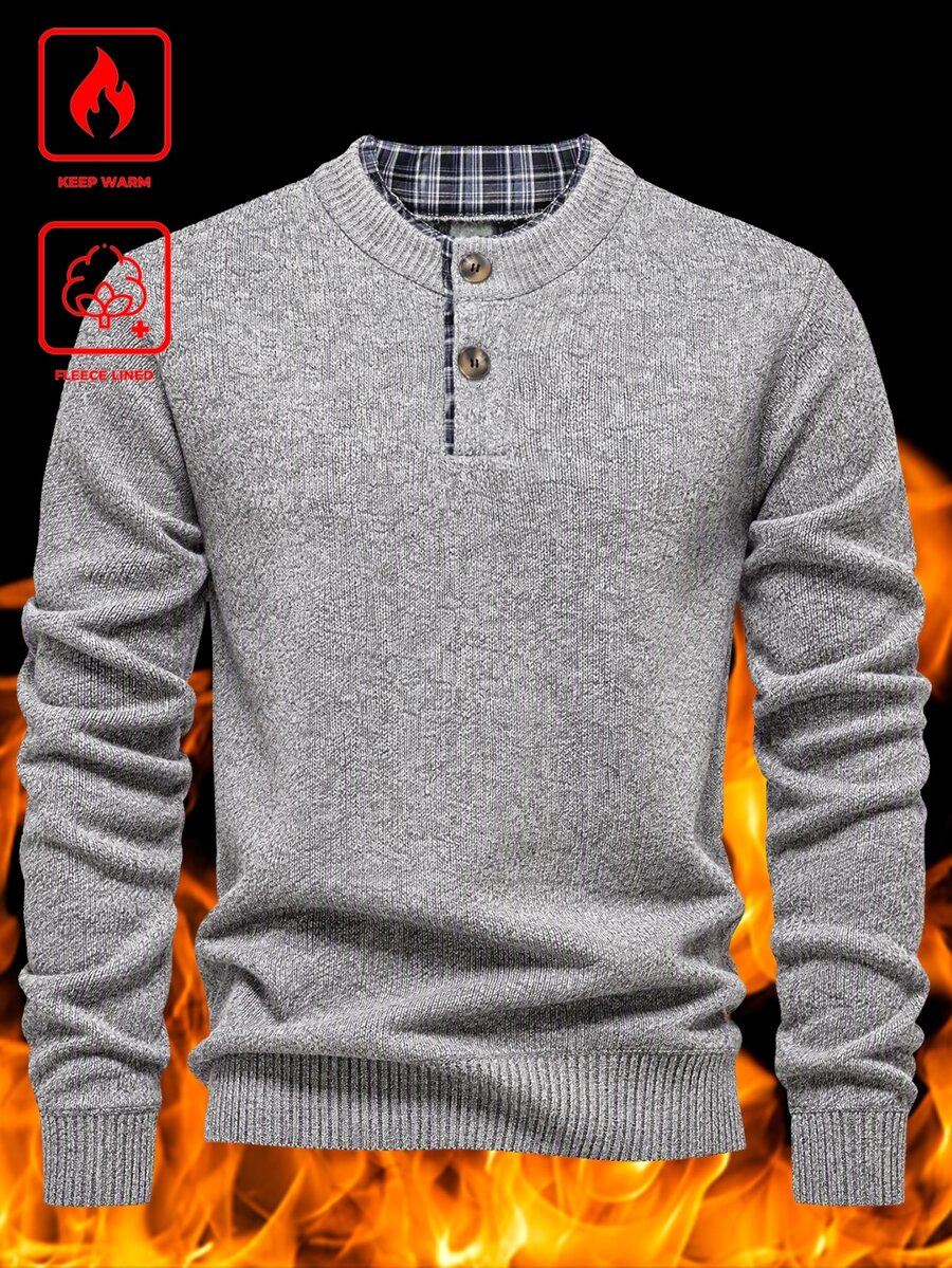 RONVEXI Men's Solid Color Casual Versatile Daily Wear Long Sleeve Sweater - Grey - View 1