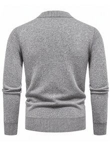 RONVEXI Men's Solid Color Casual Versatile Daily Wear Long Sleeve Sweater - Grey - View 2