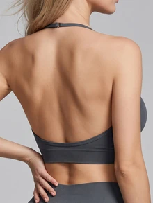 SHEIN Velisys Women's Solid Color Pleated Casual Modest Athleisure Daily Sports Halter Neck Tank Tops 3pcs/Set Gym All White Gray Black Summer - Black - View 5