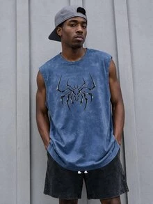 GymRaken Men's Spider Pattern Casual Daily Wear Sports Tank Top, Gym - Dusty Blue - View 1