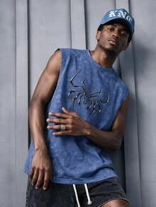 GymRaken Men's Spider Pattern Casual Daily Wear Sports Tank Top, Gym - Dusty Blue - View 2