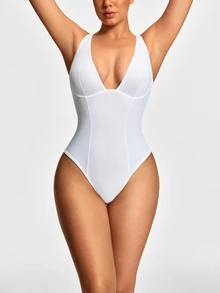 SHAPORA Women Sleeveless Seamless Jumpsuit - White - View 5