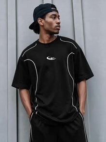 Sport MetroGents Men's Loose Fit Colorblock Casual Sports T-Shirt, Summer, Gym - Black - View 1