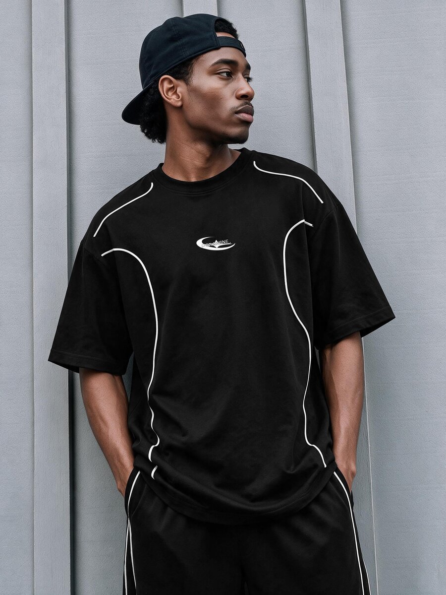 Sport MetroGents Men's Loose Fit Colorblock Casual Sports T-Shirt, Summer, Gym - Black - View 1