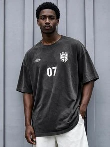 Sport MetroGents 男士夏季數字印花圓領短袖運動T恤，足球、健身、度假 - 深灰色 - 查看 1