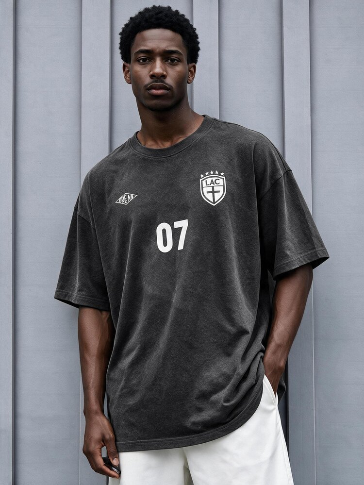 Sport MetroGents Men's Summer Numeric Print Round Neck Short Sleeve Sports T-Shirt, Football, Gym, Holiday - Dark Grey - View 1
