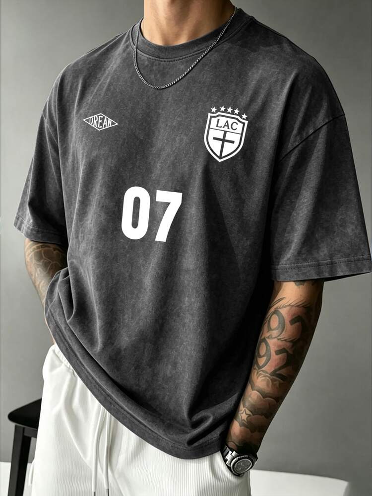 Sport MetroGents Men's Summer Numeric Print Round Neck Short Sleeve Sports T-Shirt, Football, Gym, Holiday - Dark Grey - View 2