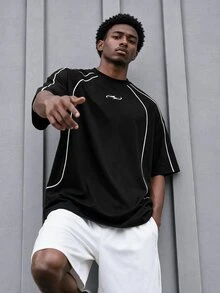 Sport MetroGents Men's Geometric Print Short Sleeve Casual Fitness Sports T-Shirt - Black - View 1