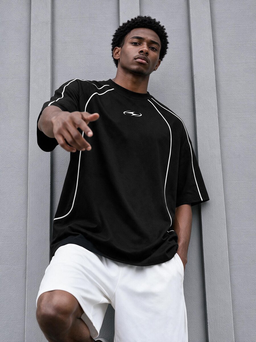 Sport MetroGents Men's Geometric Print Short Sleeve Casual Fitness Sports T-Shirt - Black - View 1