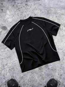 Sport MetroGents Men's Geometric Print Short Sleeve Casual Fitness Sports T-Shirt - Black - View 4