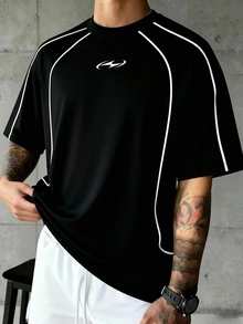 Sport MetroGents Men's Geometric Print Short Sleeve Casual Fitness Sports T-Shirt - Black - View 2