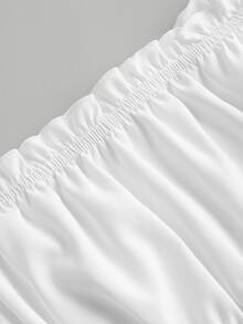 SHEIN Girlism Teen Girl Woven Solid Off The Shoulder Shirred Waist Dress - White - View 5