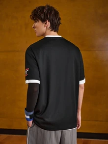 Sport MetroGents 男友风男士字母印花圆领短袖日常健身运动 T 恤 - 黑色 - 查看 3