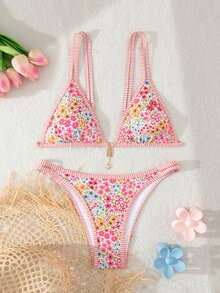 SHEIN Swim Women Sweet Floral Bikini Swimwear Set, Suitable For Summer Beach Vacation - Multicolor - View 7