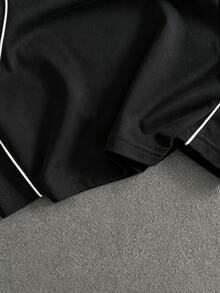 Sport MetroGents Men's Letter Print Contrast Trim Sports T-Shirt - Black - View 4