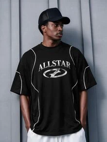 Sport MetroGents Men's Letter Print Contrast Trim Sports T-Shirt - Black - View 1
