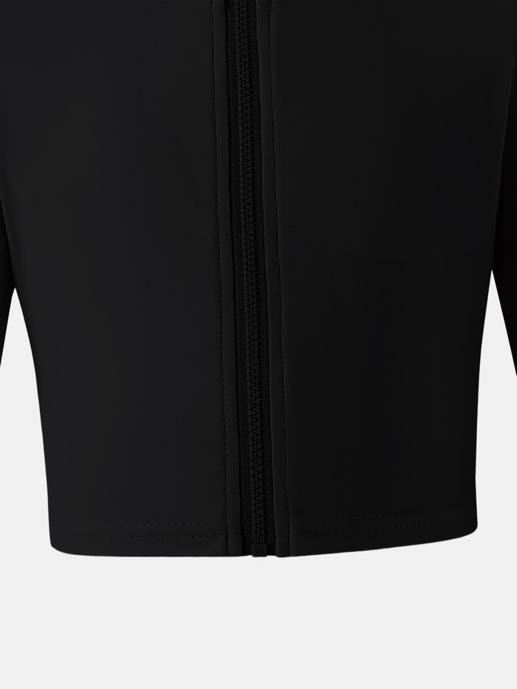 SHEIN Conjunto casual diario para niña pequeña con top de manga larga con cremallera y pantalones acampanados de color liso - Negro - Añade 8