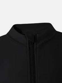 SHEIN 兒童小女孩純色拉鍊長袖上衣與喇叭褲休閒日常套裝 - 黑色 - 查看 7