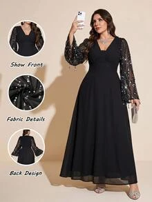 Reflora Plus Size Party Banquet Tassel Sequin Sexy Elegant Dress - Black - View 7