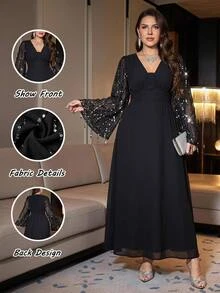 Reflora Plus Size Party Banquet Tassel Sequin Sexy Elegant Dress - Black - View 8