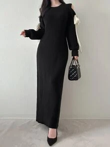FRIFUL Women's Bow Decor Casual Party Knit Dress - Black - View 6