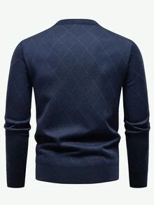 Manfinity CasualKnits 男士休閒圓領菱格紋保暖內裡毛衣，秋冬款 - 米色 - 查看 2