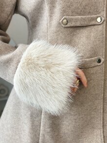 FRIFUL Women's Double-Breasted Patchwork Fur Cuff Elegant Autumn/Winter Jacket - Khaki - View 8
